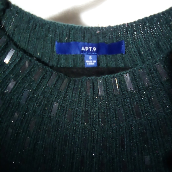 Apt.9 - glittery jungle green long sleeve sweater, sz s, with sequins - Picture 5 of 9